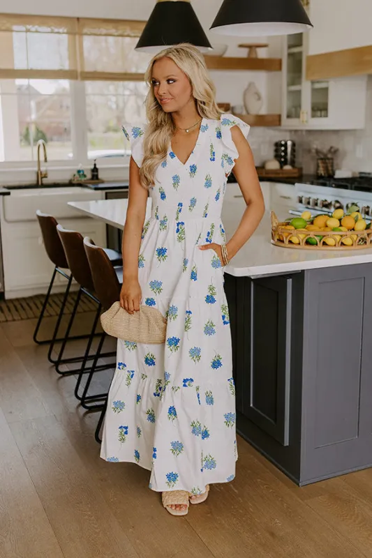 Gleaming Smile Floral Smocked Midi Dress in White sold by Impressions