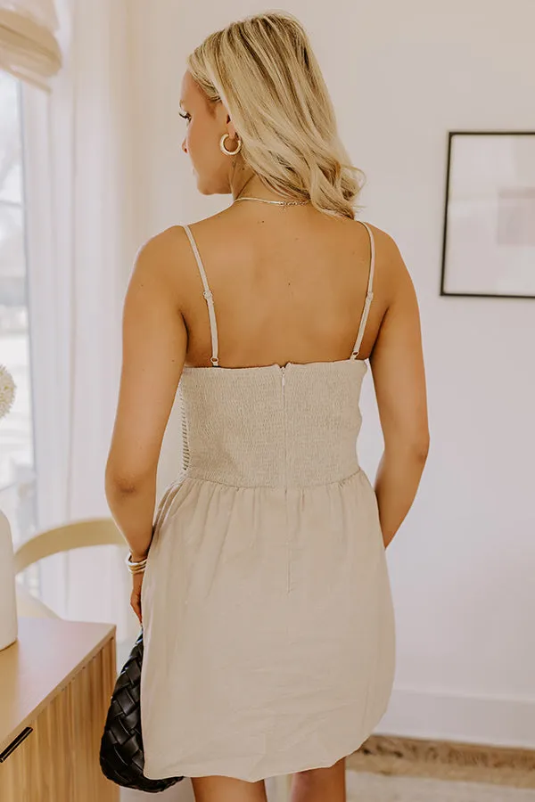 Miami Happy Hour Linen-Blend Mini Dress in Warm Taupe sold by Impressions product image thumbnail 5