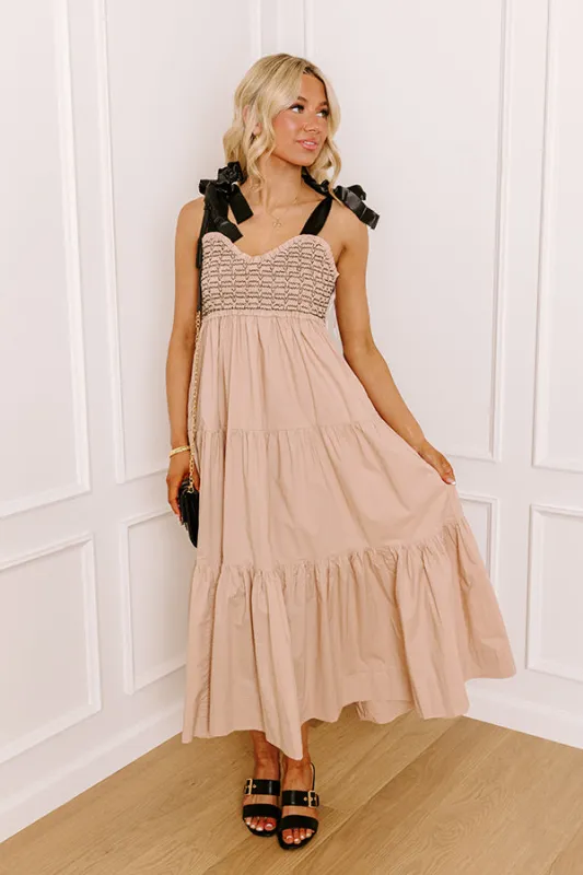 Favorite Love Story Smocked Midi Iced Latte sold by Impressions