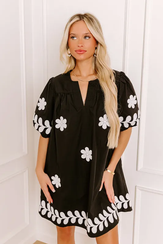 Brunch Babe Floral Embroidered Mini Dress in Black sold by Impressions