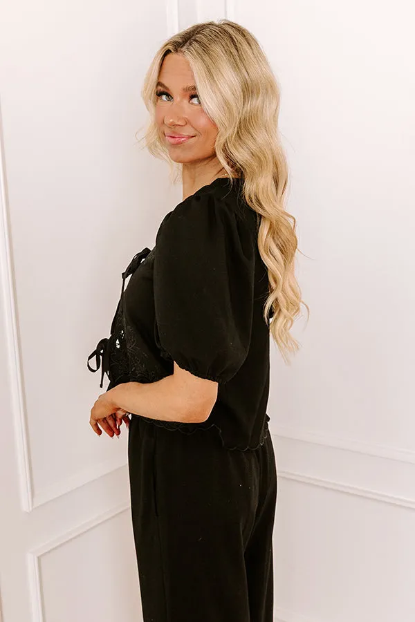 Vineyard Villa Embroidered Front Tie Top in Black sold by Impressions product image thumbnail 5