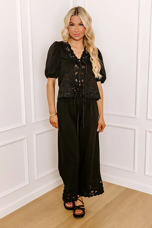 Vineyard Villa Embroidered Front Tie Top in Black sold by Impressions product image thumbnail 3