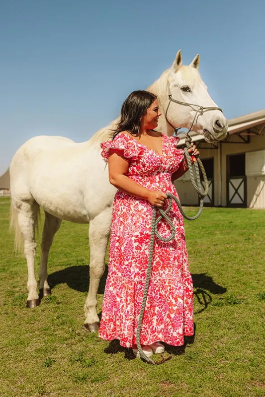 Romance In France Floral Maxi Dress in Red Curves sold by Impressions