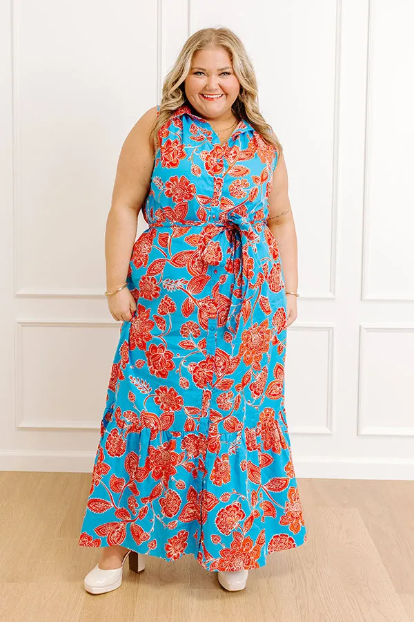 Boardwalk Stroll Floral Maxi Dress in Blue Curves sold by Impressions product image thumbnail 3