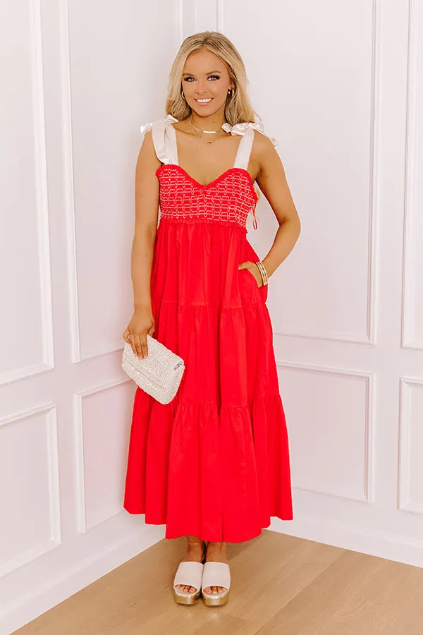 Favorite Love Story Smocked Midi in Red sold by Impressions