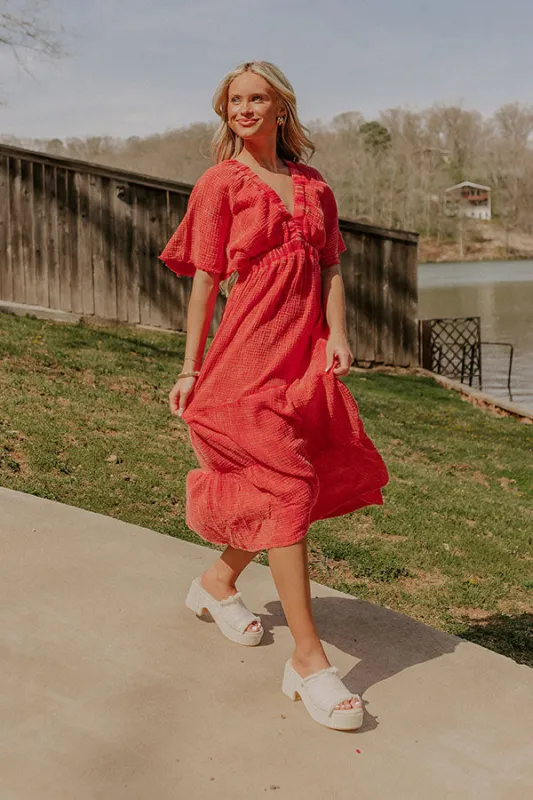 Pursuit Of Happiness Midi Dress in Red sold by Impressions