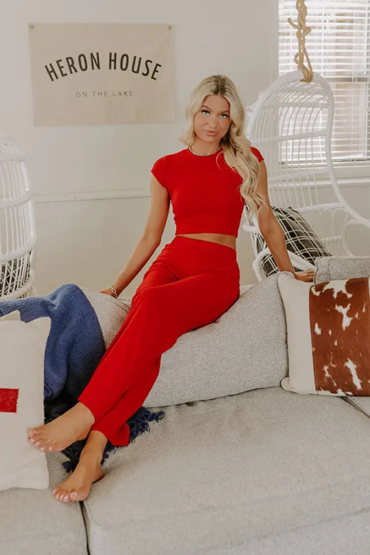 Always On The Go High Waist Ribbed Pants in Red sold by Impressions