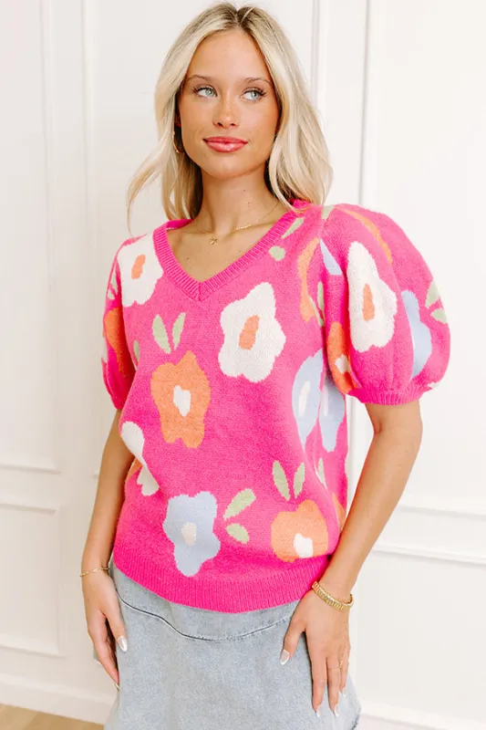 Flower Power Knit Sweater Top in Pink sold by Impressions