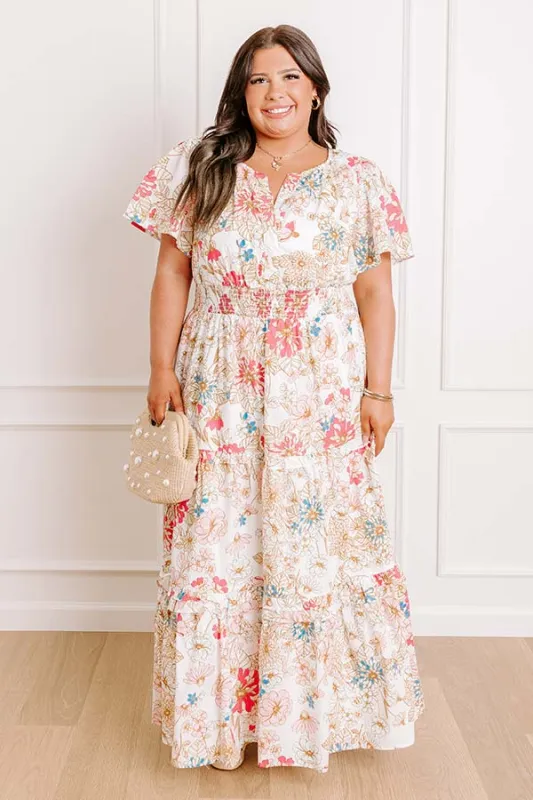 Polished Perfection Floral Maxi Dress in White Curves sold by Impressions