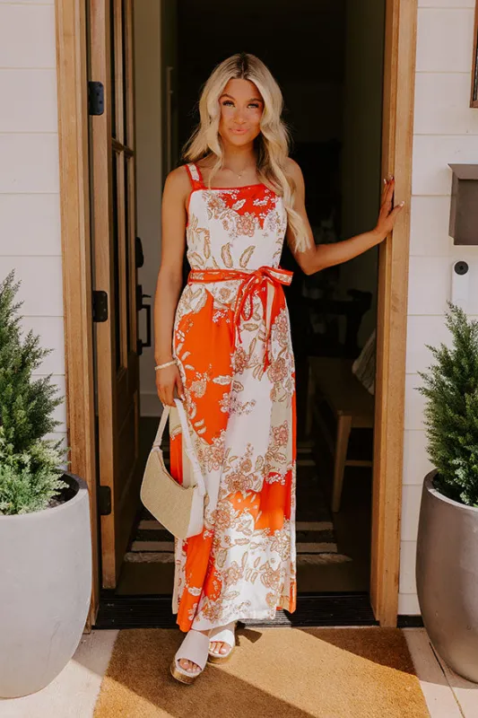 Cruise Ready Floral Wide Leg Jumpsuit in Tangerine sold by Impressions