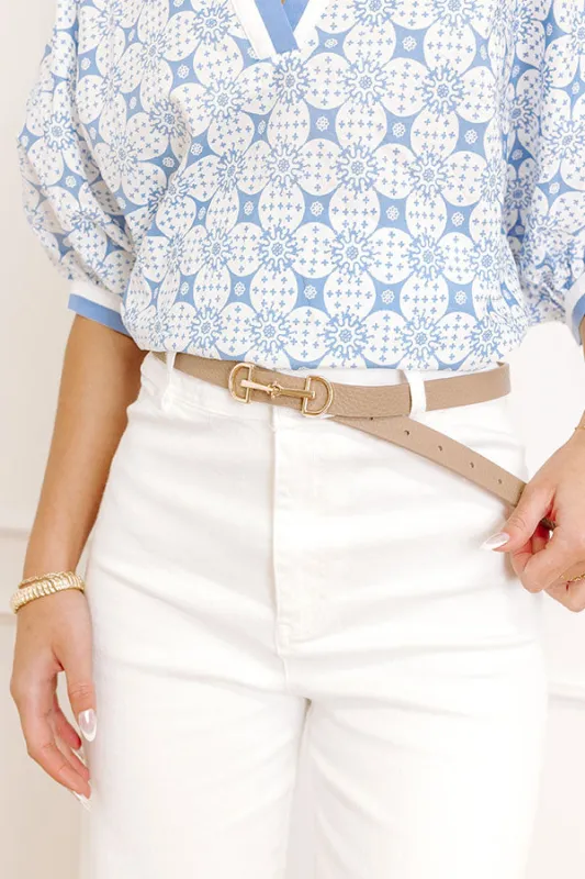 Casual Moment Faux Leather Belt in Warm Taupe sold by Impressions