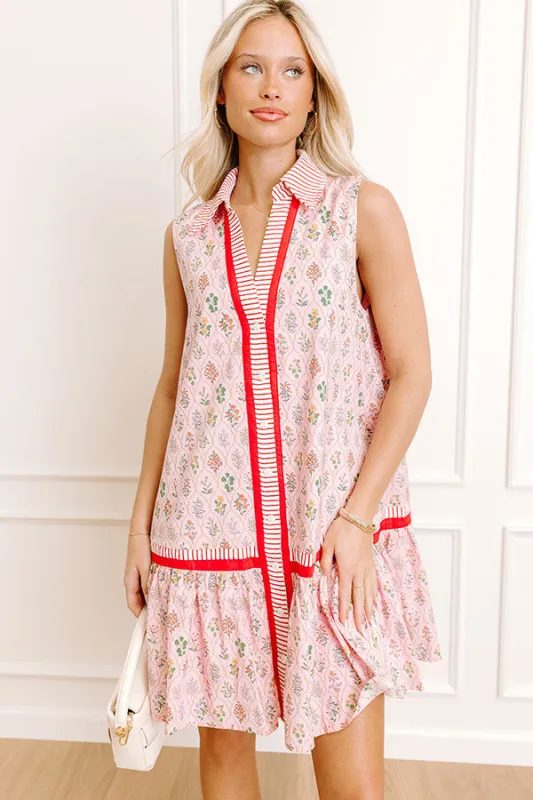 Wildflower Daydream Button Down Mini Dress in Pink sold by Impressions