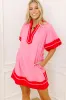 Boardwalk Babe Linen-Blend Mini Dress in Pink sold by Impressions