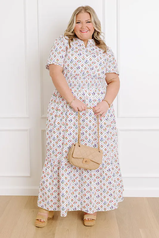 Brunch Babe Floral Maxi Dress in White Curves sold by Impressions