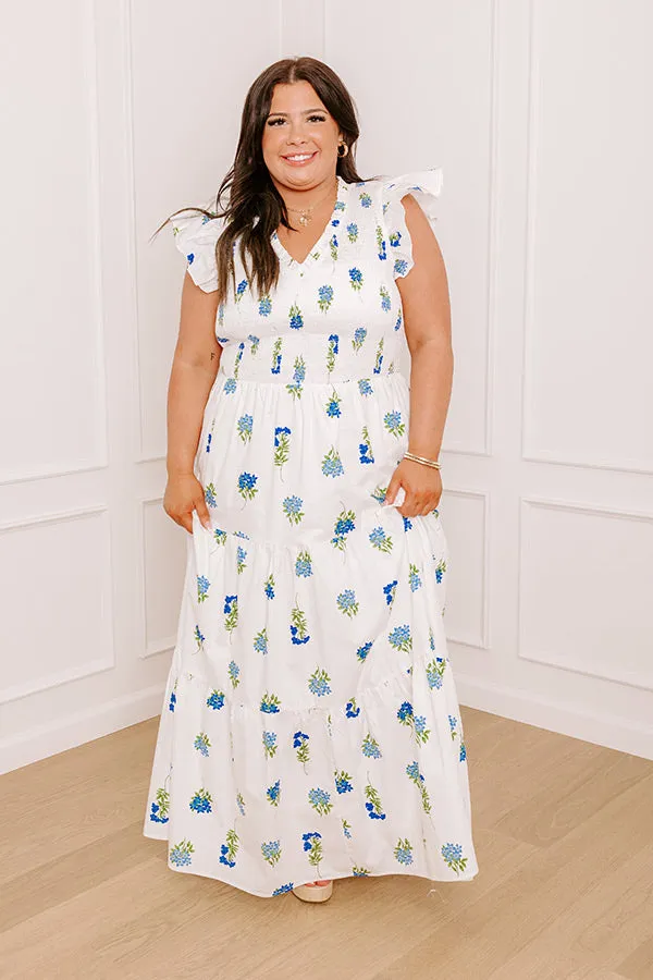 Gleaming Smile Floral Smocked Midi Dress in White Curves sold by Impressions product image thumbnail 4