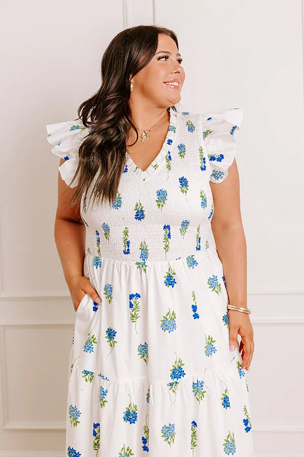 Gleaming Smile Floral Smocked Midi Dress in White Curves sold by Impressions product image thumbnail 5