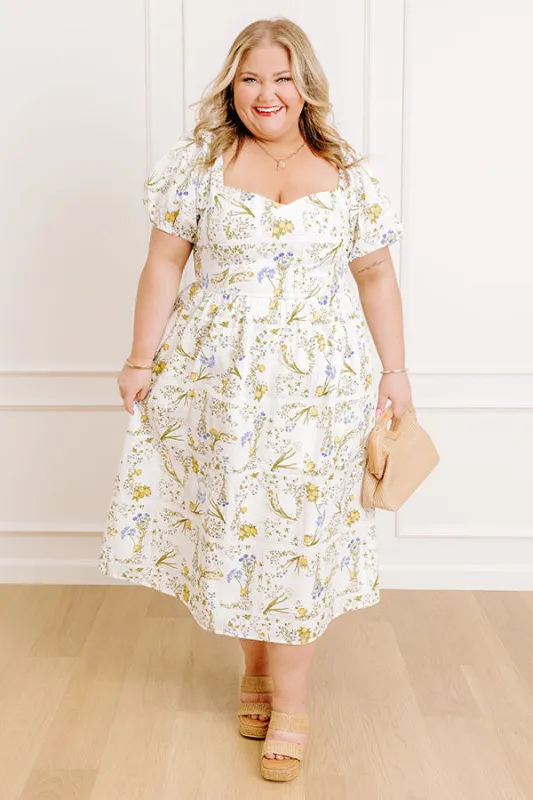 Simply Unforgettable Floral Midi Dress in White Curves sold by Impressions