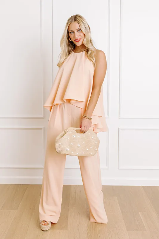 Courtyard Charm High Waist Wide Leg Pants in Peach sold by Impressions