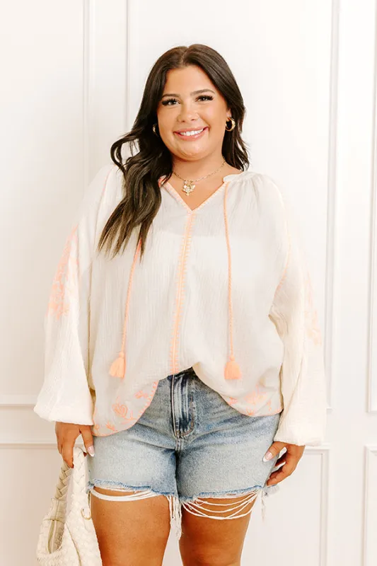 Gardenia Charm Floral Embroidered Top in Cream Curves sold by Impressions