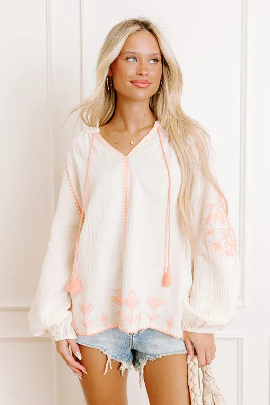 Gardenia Charm Floral Embroidered Top in Cream sold by Impressions