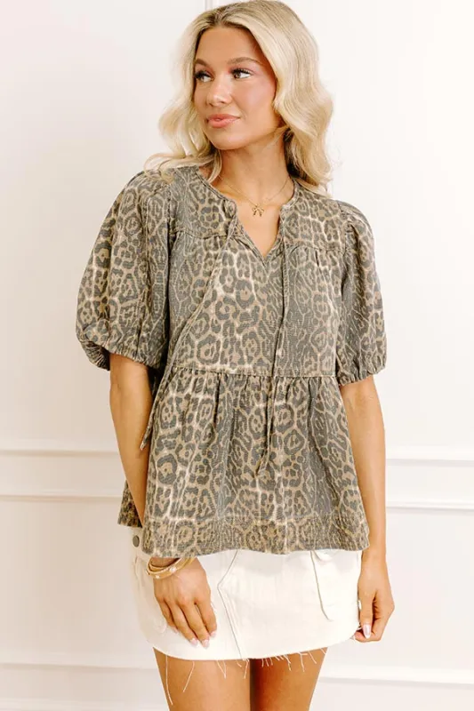 Uptown Charm Leopard Denim Top sold by Impressions