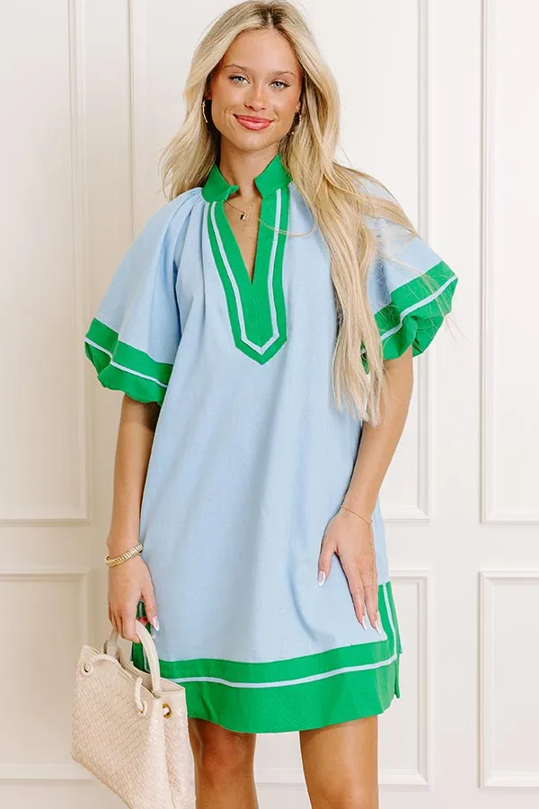 Boardwalk Babe Linen-Blend Mini Dress in Sky Blue sold by Impressions