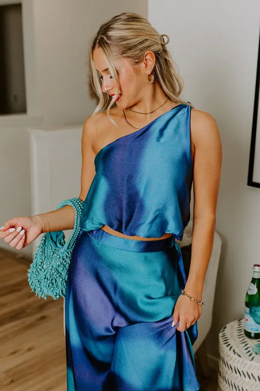Moonlit Lagoon Satin Top in Blue sold by Impressions