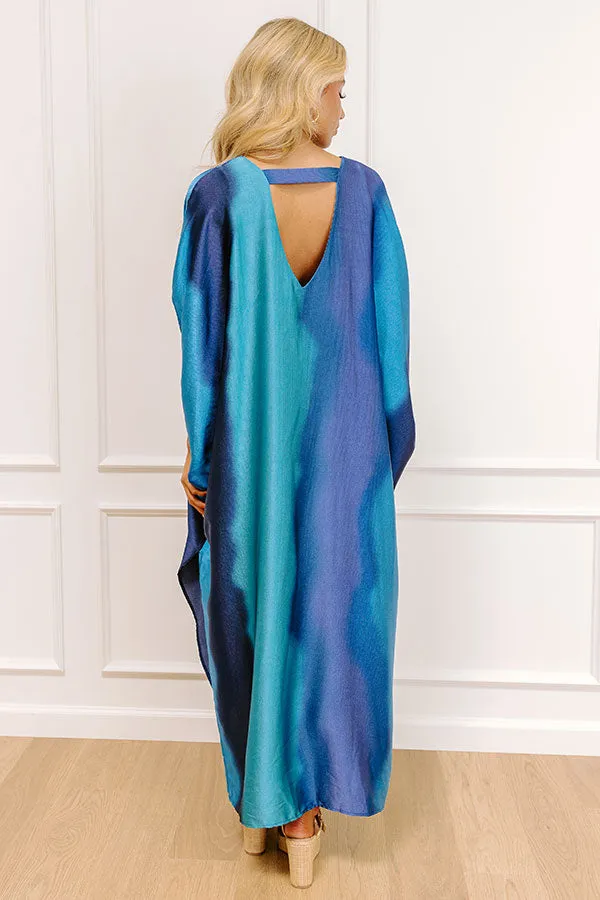 Moonlit Lagoon Satin Caftan Maxi Dress in Blue sold by Impressions product image thumbnail 3