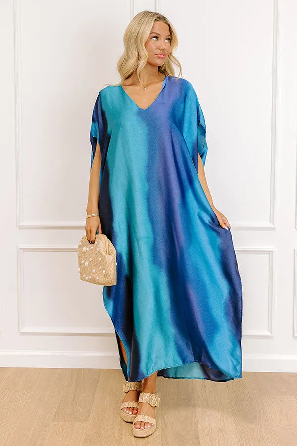 Moonlit Lagoon Satin Caftan Maxi Dress in Blue sold by Impressions product image thumbnail 2