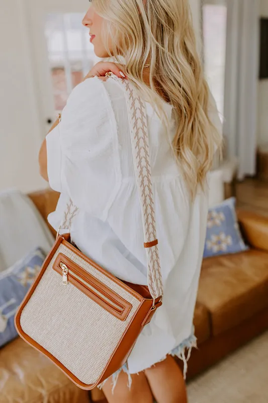 Coastal Cruise Raffia Woven Crossbody in Brown sold by Impressions