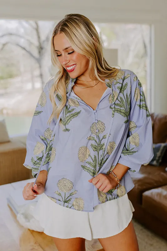 Botanical Brunch Floral Top in Sky Blue sold by Impressions