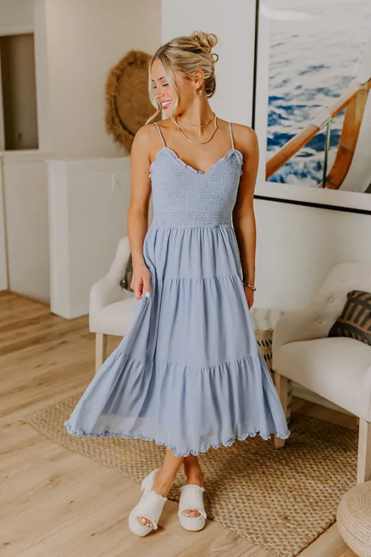 Sweet And Gentle Chiffon Midi Dress in Airy Blue sold by Impressions