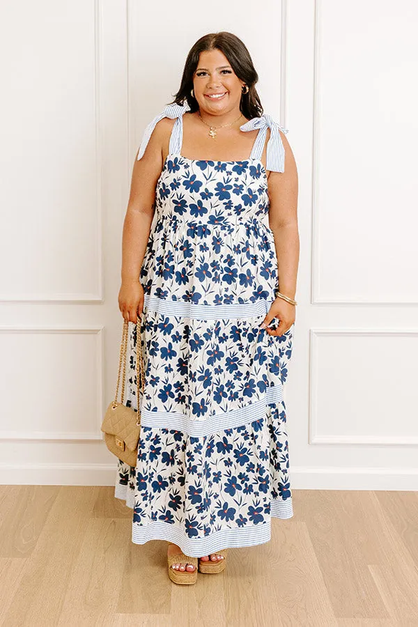 Stroll Through The Park Floral Maxi Dress in Navy Curves sold by Impressions