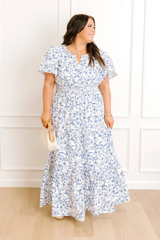Polished Perfection Floral Maxi Dress in Royal Blue Curves sold by Impressions