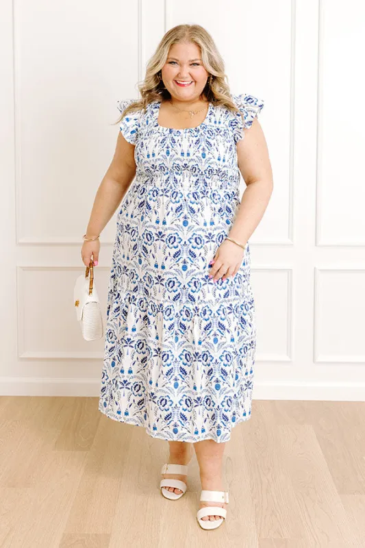 Garden Villa Floral Smocked Midi Dress Curves sold by Impressions