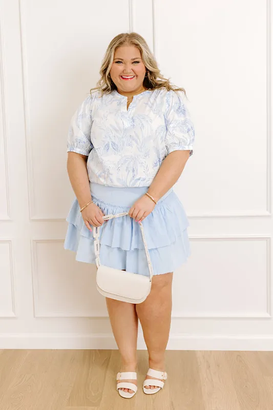 French Riviera Floral Shift Top in Sky Blue Curves sold by Impressions