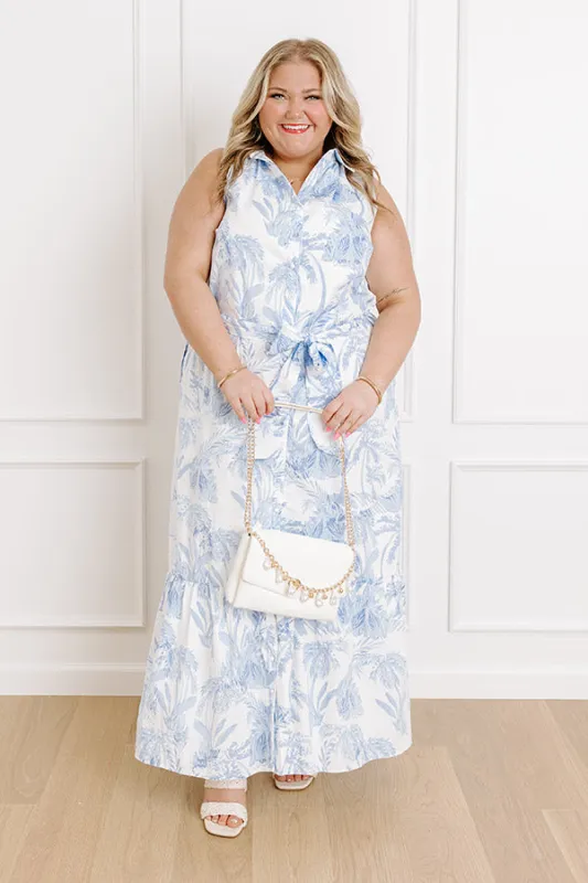 Boardwalk Stroll Floral Maxi Dress in Sky Blue Curves sold by Impressions