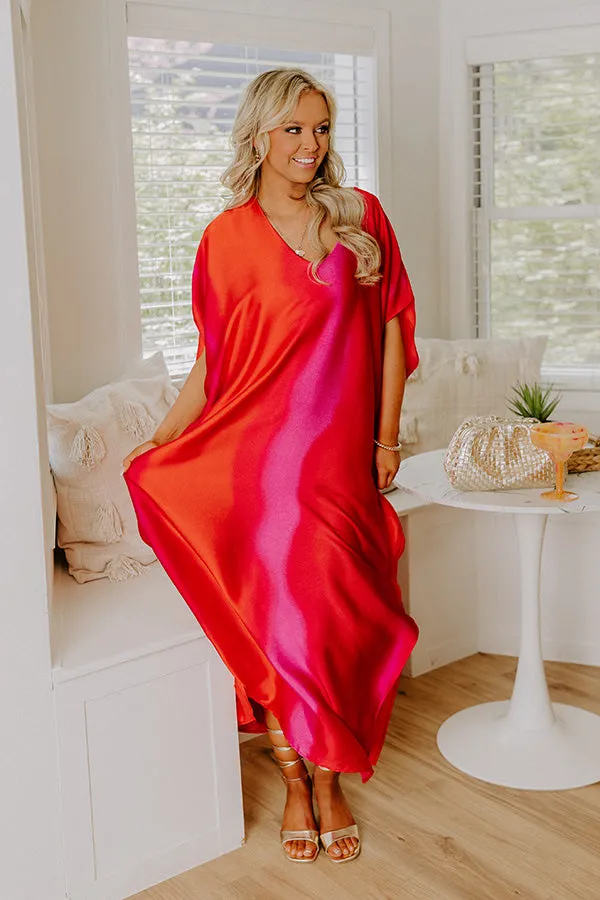 Moonlit Lagoon Satin Caftan Maxi Dress in Red sold by Impressions product image thumbnail 3