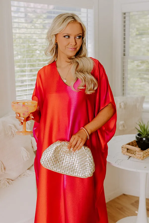 Moonlit Lagoon Satin Caftan Maxi Dress in Red sold by Impressions product image thumbnail 4