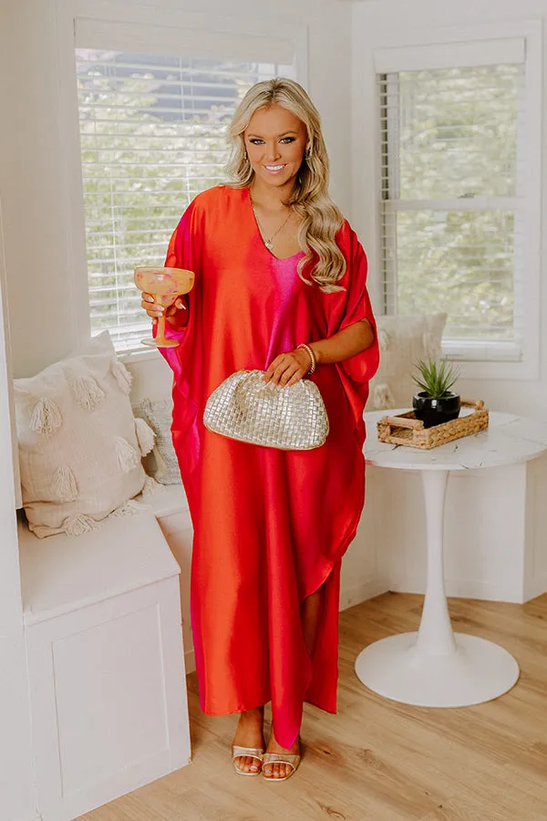 Moonlit Lagoon Satin Caftan Maxi Dress in Red sold by Impressions