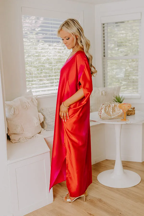 Moonlit Lagoon Satin Caftan Maxi Dress in Red sold by Impressions product image thumbnail 5