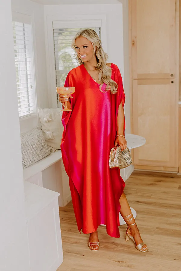 Moonlit Lagoon Satin Caftan Maxi Dress in Red sold by Impressions product image thumbnail 2