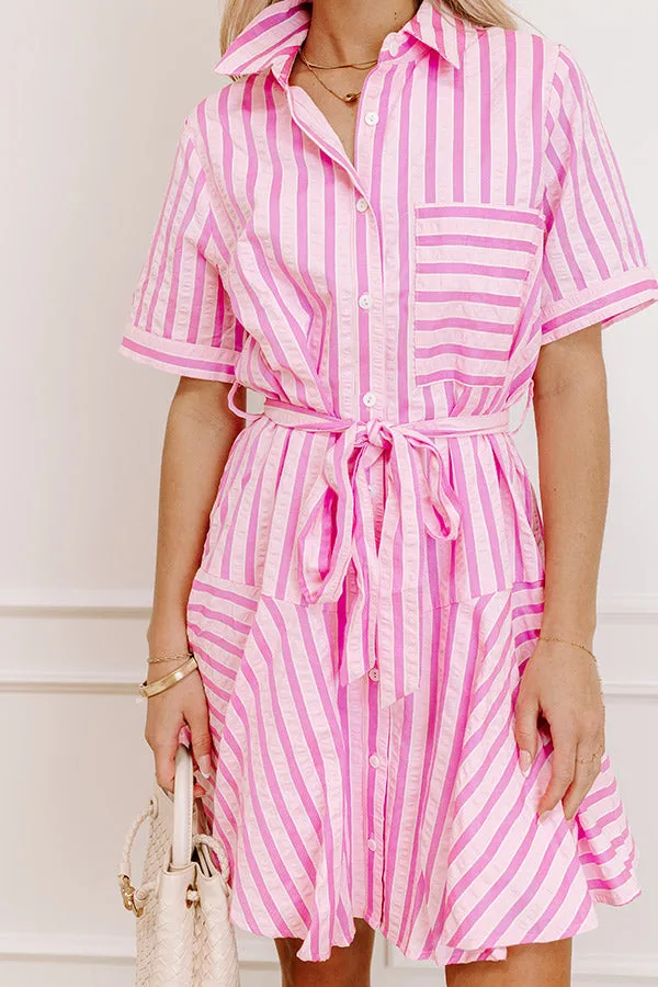 Luxe Lines Button Down Mini Dress in Pink sold by Impressions product image thumbnail 2