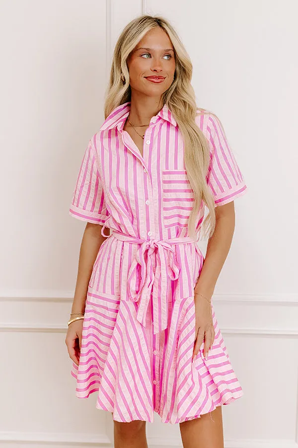 Luxe Lines Button Down Mini Dress in Pink sold by Impressions product image thumbnail 3