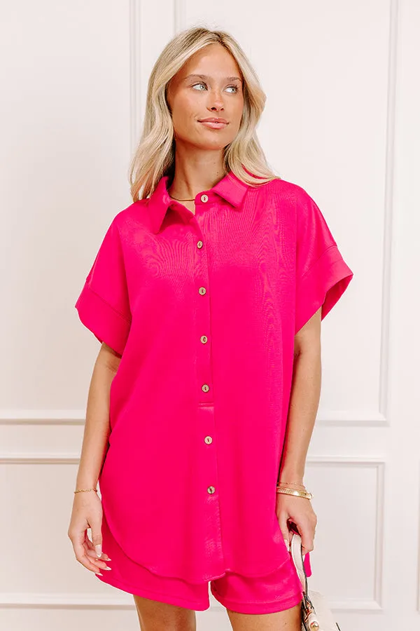 Carefree Charm Button Down Romper In Hot Pink sold by Impressions product image thumbnail 2