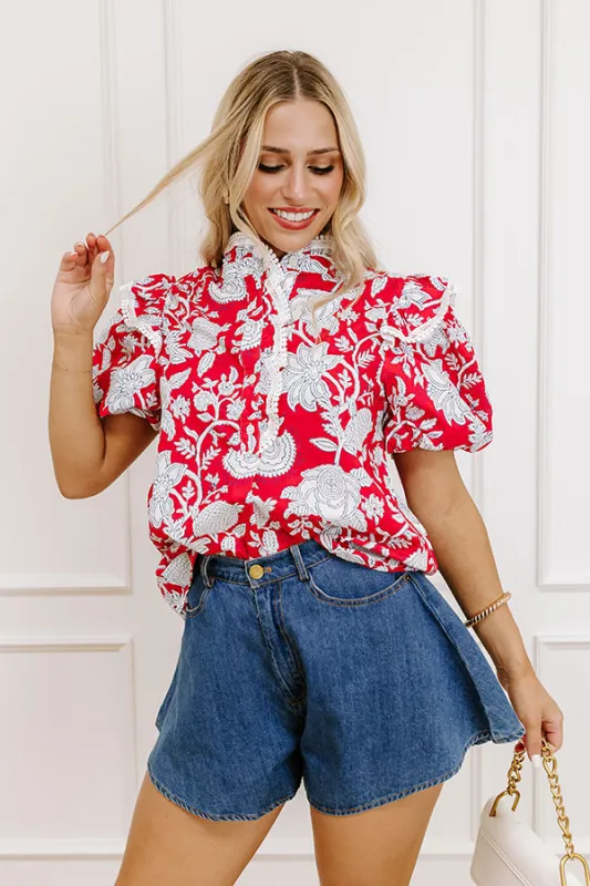 Sunday Chic Floral Top in Red made by entro