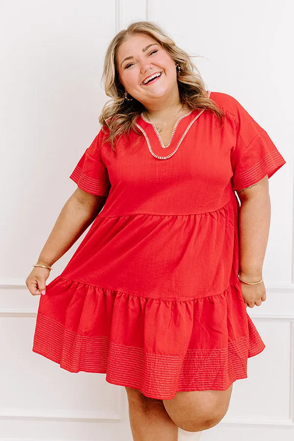 Lake Day Bliss Tiered Mini Dress in Red Curves sold by Impressions