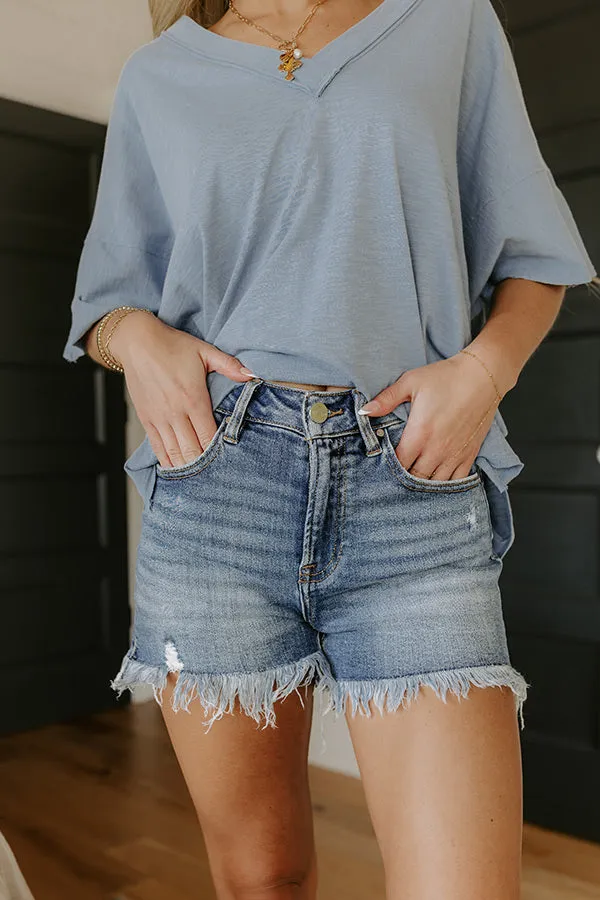 Risen Maeve High Waist Frayed Shorts in Medium Wash sold by Impressions product image thumbnail 2