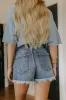 Risen Maeve High Waist Frayed Shorts in Medium Wash sold by Impressions
