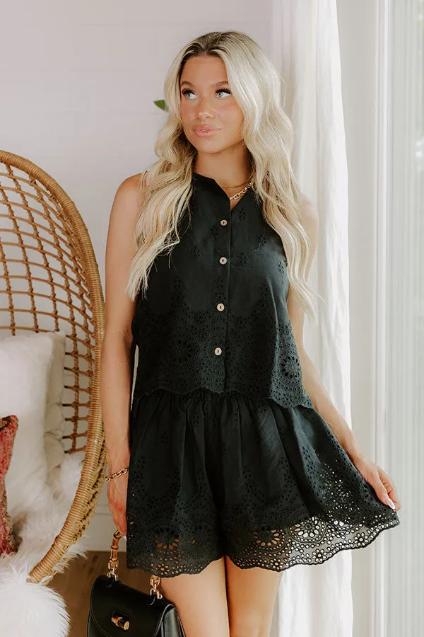Rose All Day Eyelet Tank in Black sold by Impressions